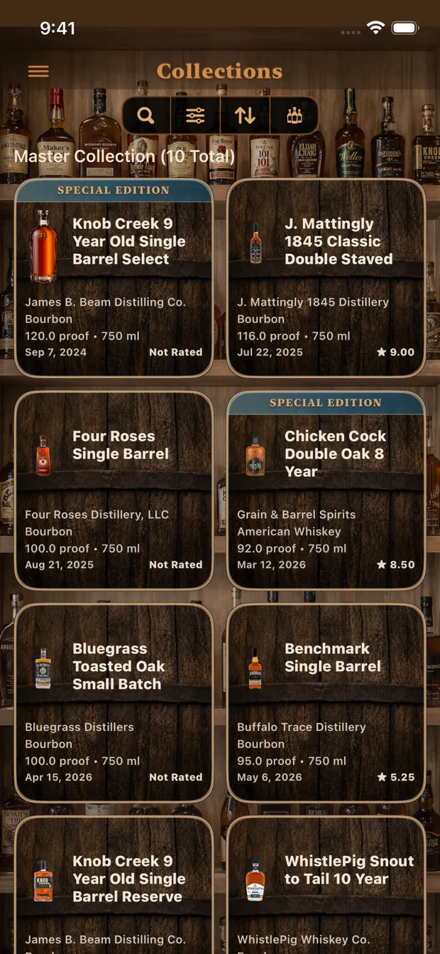 MyRickhouse Collections screen